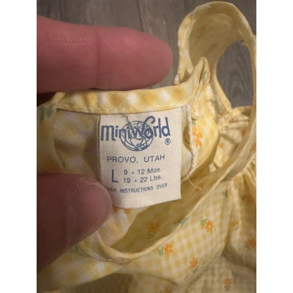 Vintage Mini World Yellow Collared Full Prairie Floral Dress Lace Size 9-12 Mo